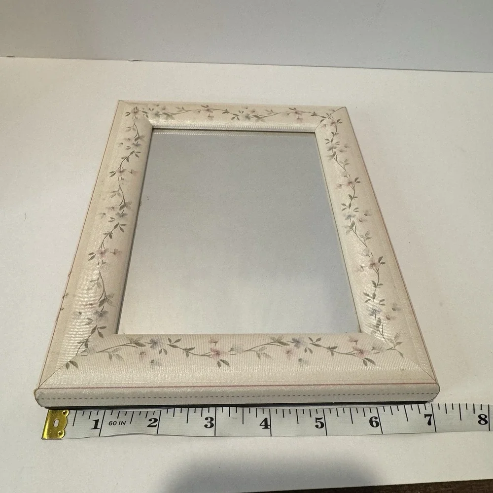 Vintage Vanity Tabletop Framed Mirror 9x7 Floral Padded Granny Core Shabby Chic